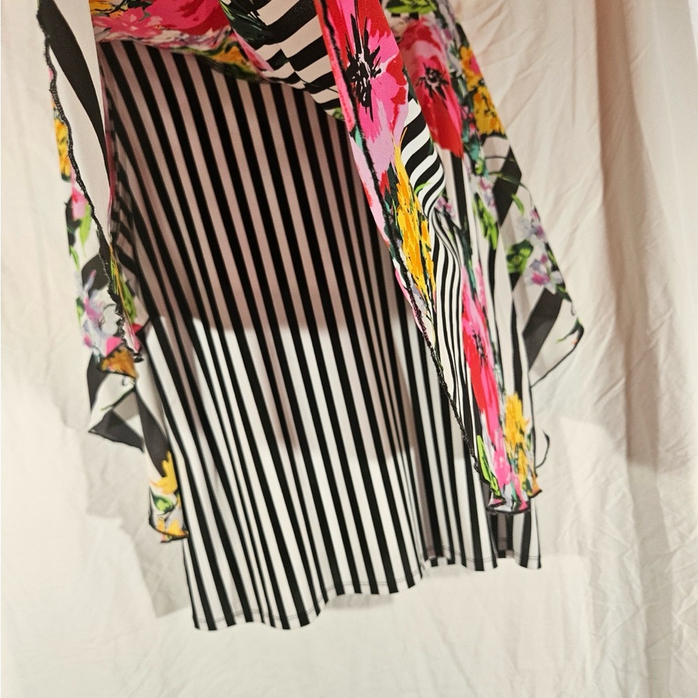 Peter Nygard Black & White Striped Tunic with Bright Floral Print - Picture 7 of 7